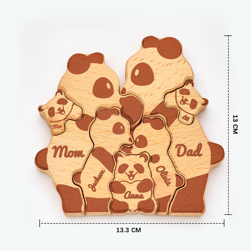 Custom Names Wooden Pandas Family Block Puzzle Home Decor Gifts