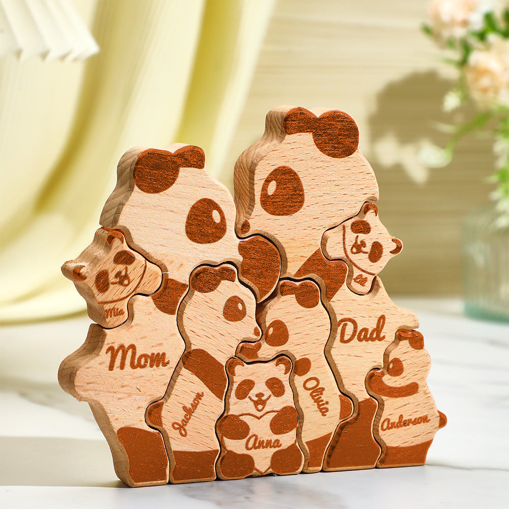 Custom Names Wooden Pandas Family Block Puzzle Home Decor Gifts
