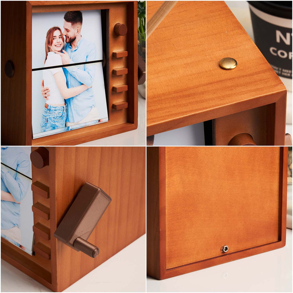 (16*16cm Large Size) Custom Photo Flipbook Frame Vertical Television Animation Machine Mechanical Hand-cranked Flipbook Box Photo Album with Light Christmas Gifts