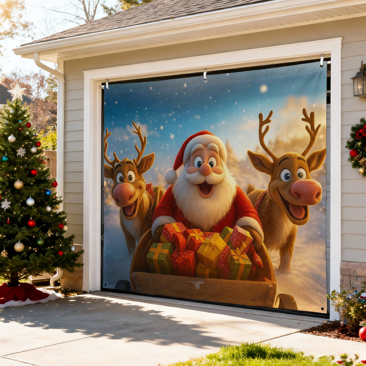 Christmas Garage Door Covers Custom Holiday Door Curtain, Festive Outdoor Decoration, Hanging Garage Cover
