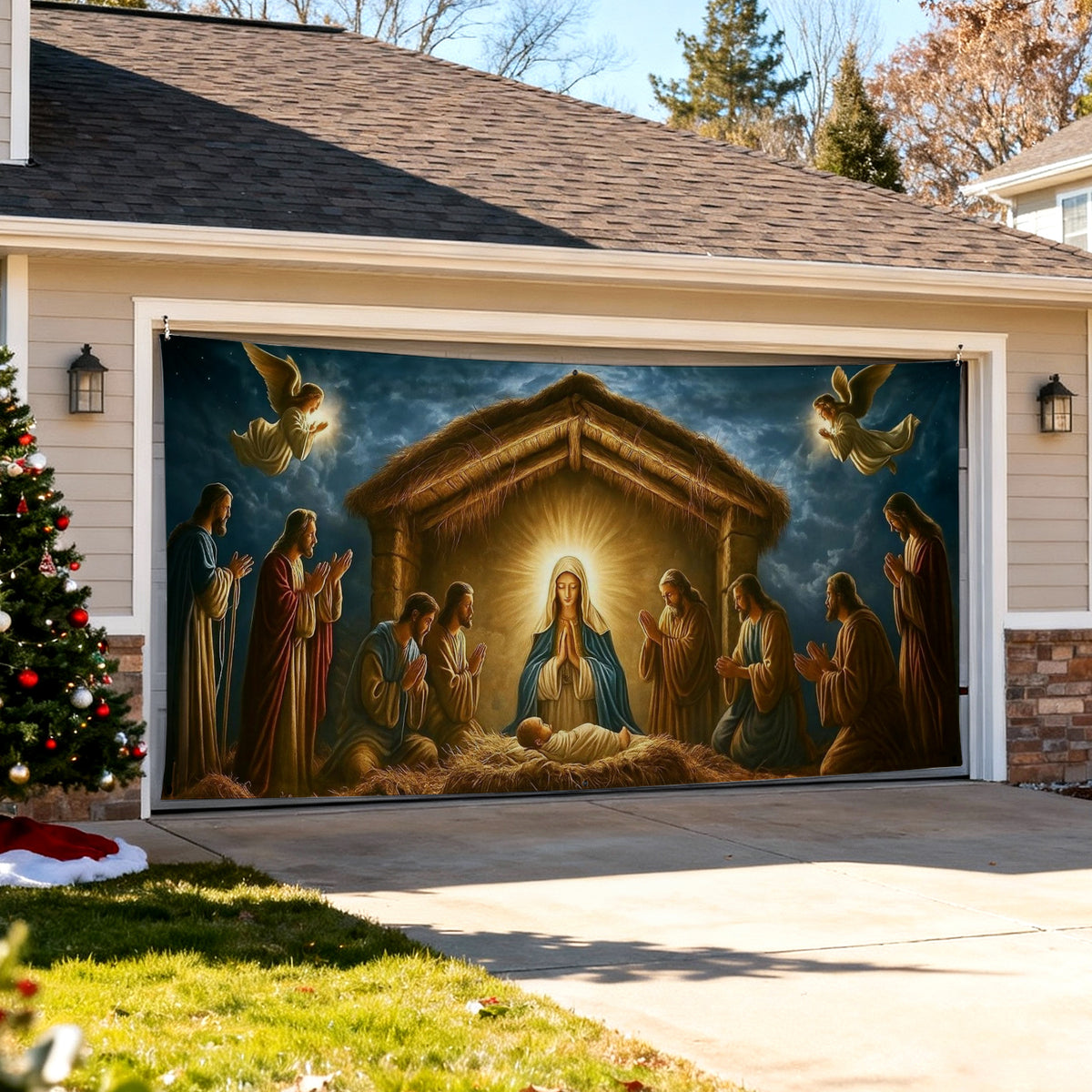Christmas Garage Door Covers Custom Holiday Door Curtain, Festive Outdoor Decoration, Hanging Garage Cover