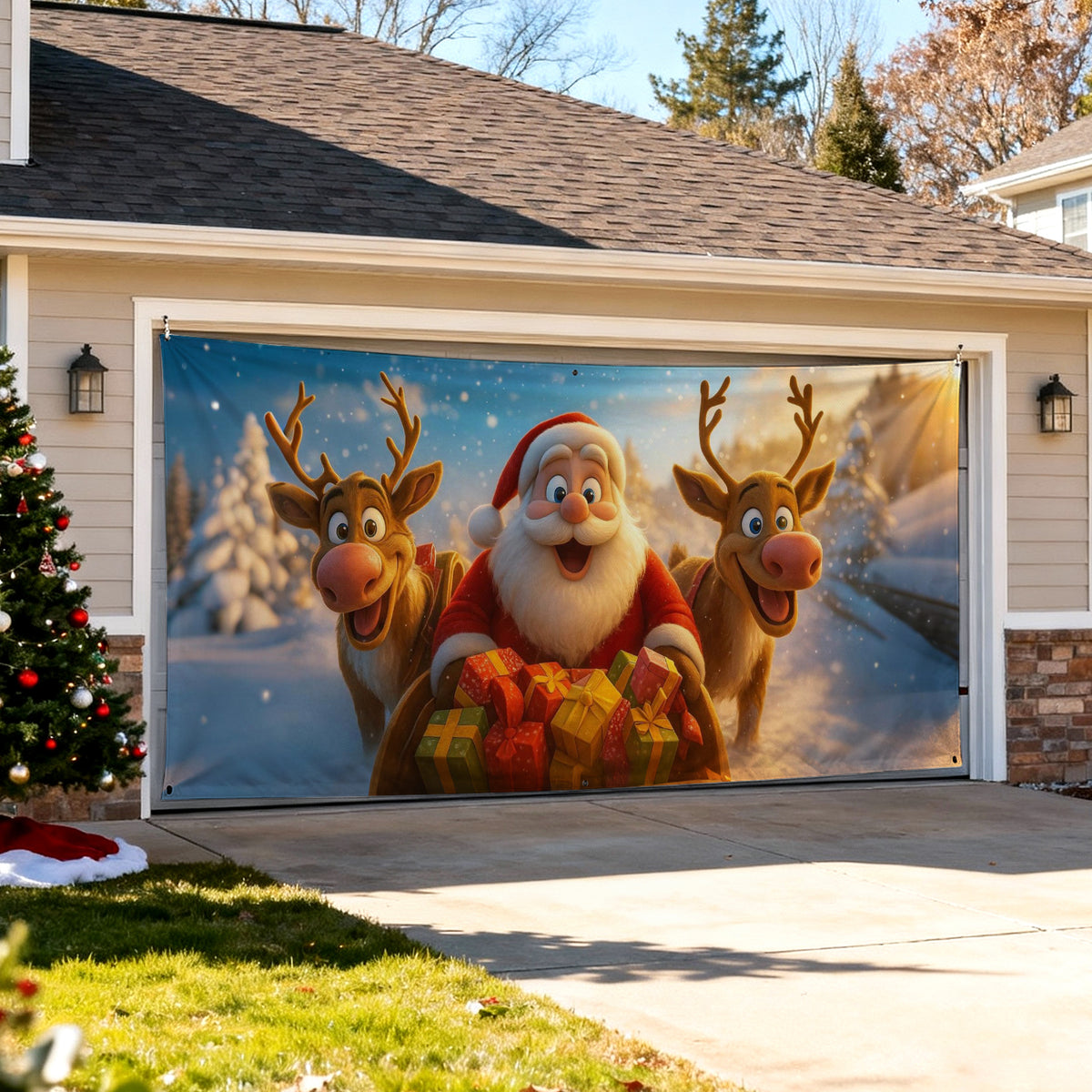 Christmas Garage Door Covers Custom Holiday Door Curtain, Festive Outdoor Decoration, Hanging Garage Cover