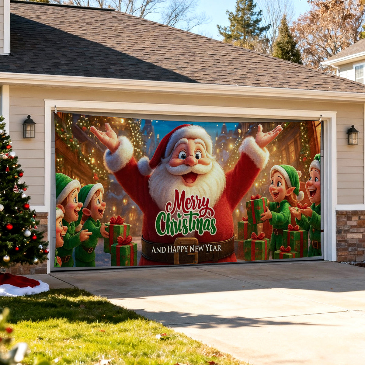 Christmas Garage Door Covers Custom Holiday Door Curtain, Festive Outdoor Decoration, Hanging Garage Cover
