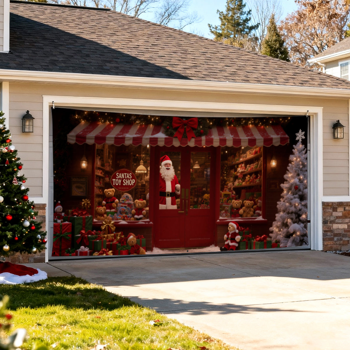 Christmas Garage Door Covers Custom Holiday Door Curtain, Festive Outdoor Decoration, Hanging Garage Cover