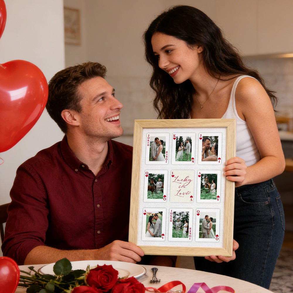 Personalized Love Playing Cards Frame, Custom Photo Wall Art for Couples, A Timeless Valentine's & Anniversary Gift