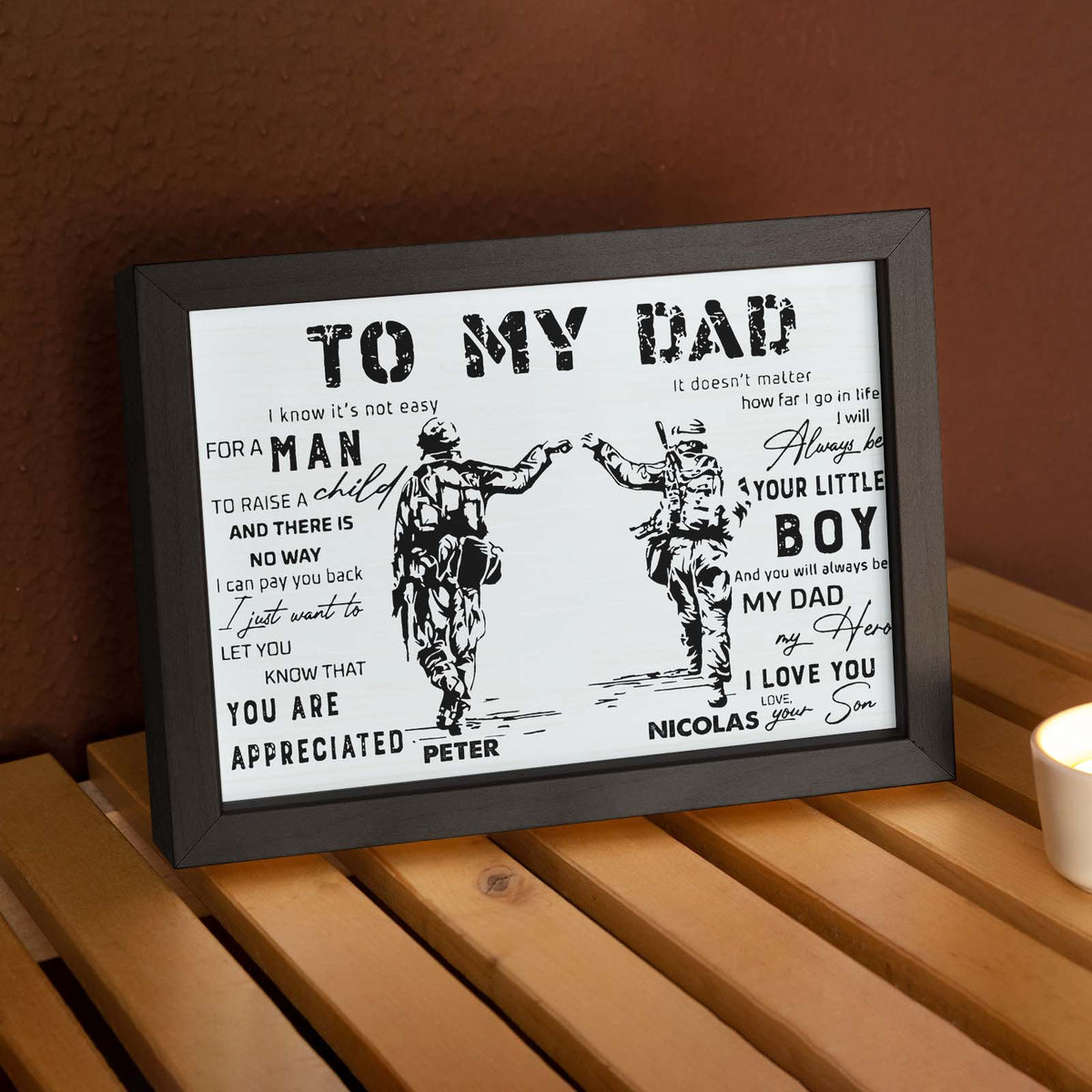 Custom Soldier Wooden Frame Army Style To My Dad with Name Father's Day Gift