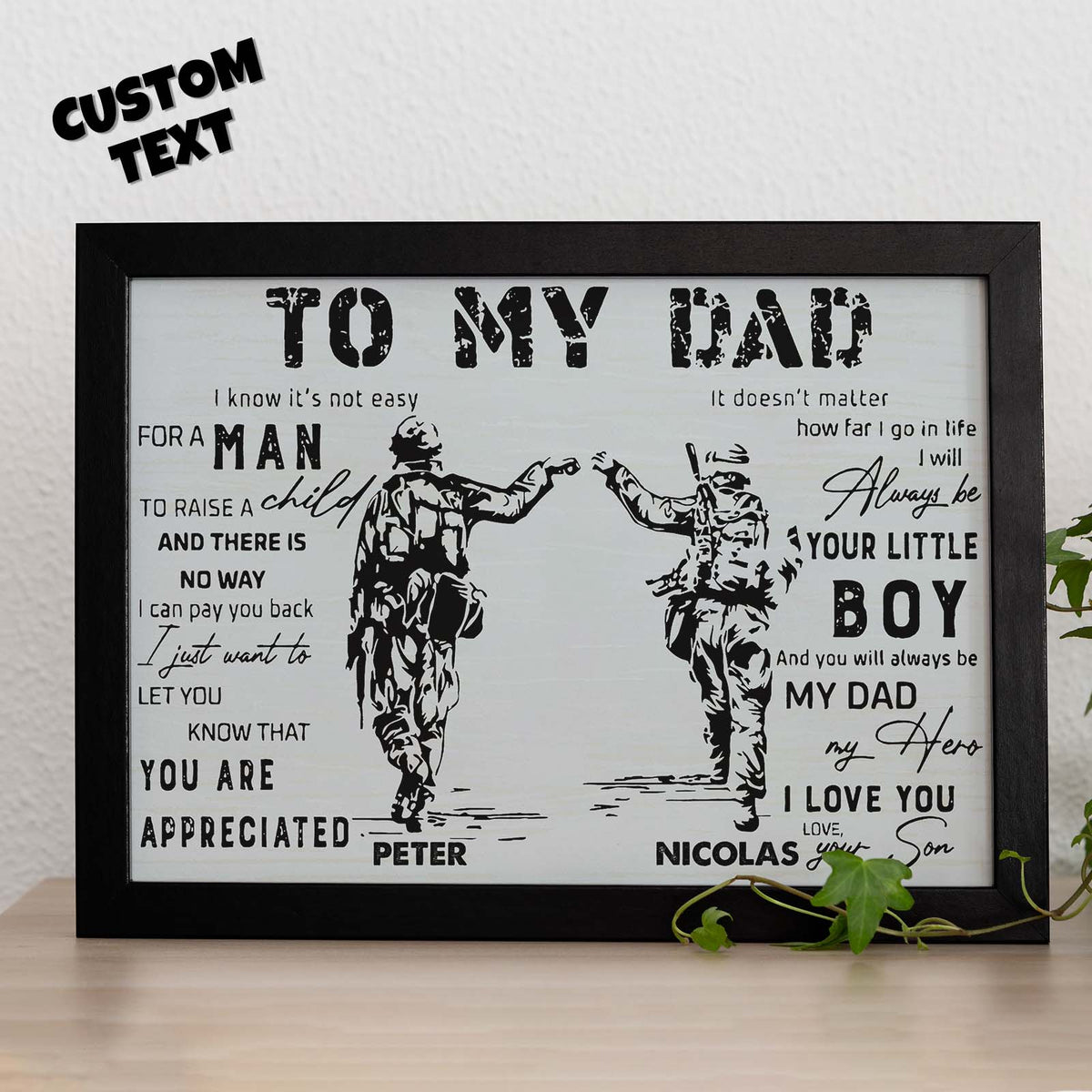 Custom Soldier Wooden Frame Army Style To My Dad with Name Father's Day Gift