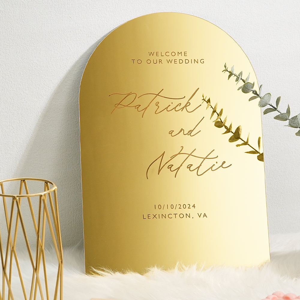 Personalized Arched Wedding Sign Gold Mirror Welcome Sign Gift for Wedding