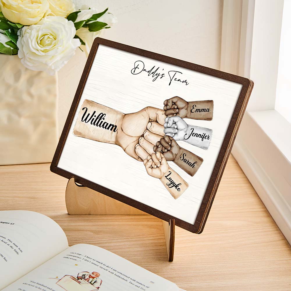 Custom Desk Decor Daddy's Team Fist Bump Personalized 2-Layer Wooden Plaque Creative Ornaments Father's Day