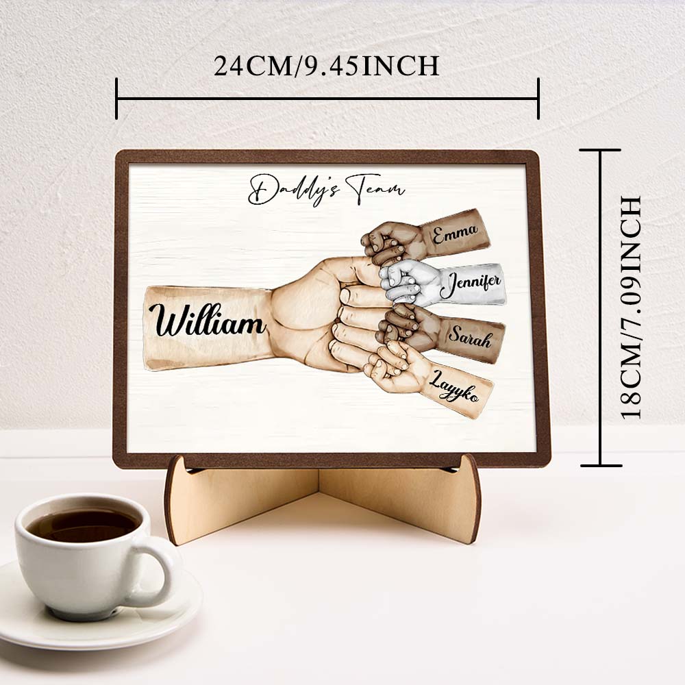 Custom Desk Decor Daddy's Team Fist Bump Personalized 2-Layer Wooden Plaque Creative Ornaments Father's Day