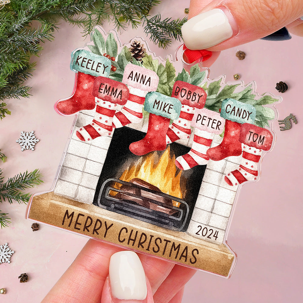 Personalized Family Christmas Ornament with Name Fireplace Stocking Ornament Gift for Family