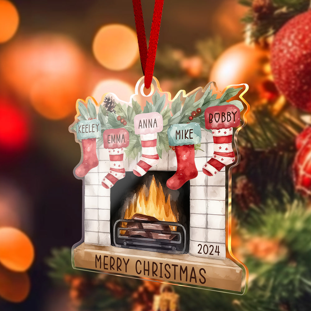 Personalized Family Christmas Ornament with Name Fireplace Stocking Ornament Gift for Family