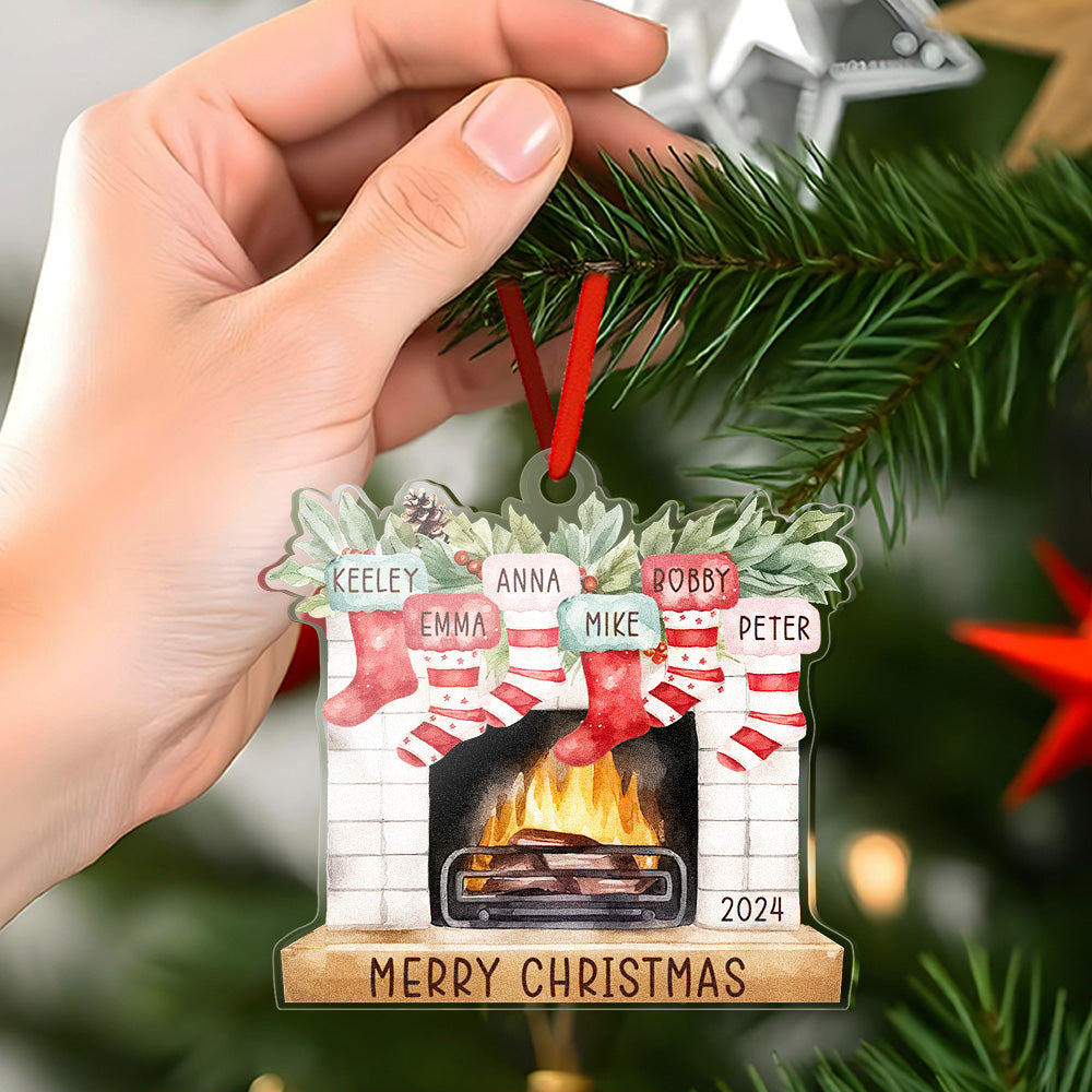 Personalized Family Christmas Ornament with Name Fireplace Stocking Ornament Gift for Family