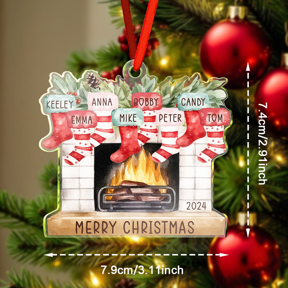 Personalized Family Christmas Ornament with Name Fireplace Stocking Ornament Gift for Family