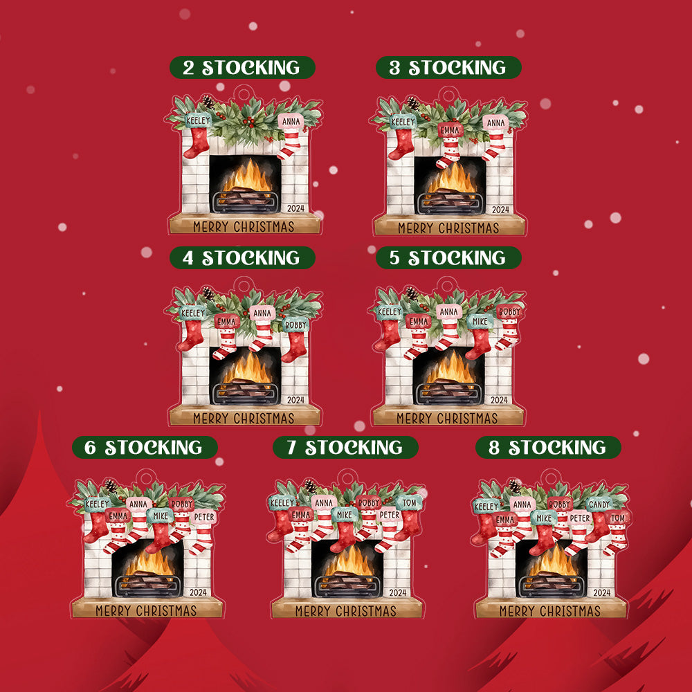 Personalized Family Christmas Ornament with Name Fireplace Stocking Ornament Gift for Family