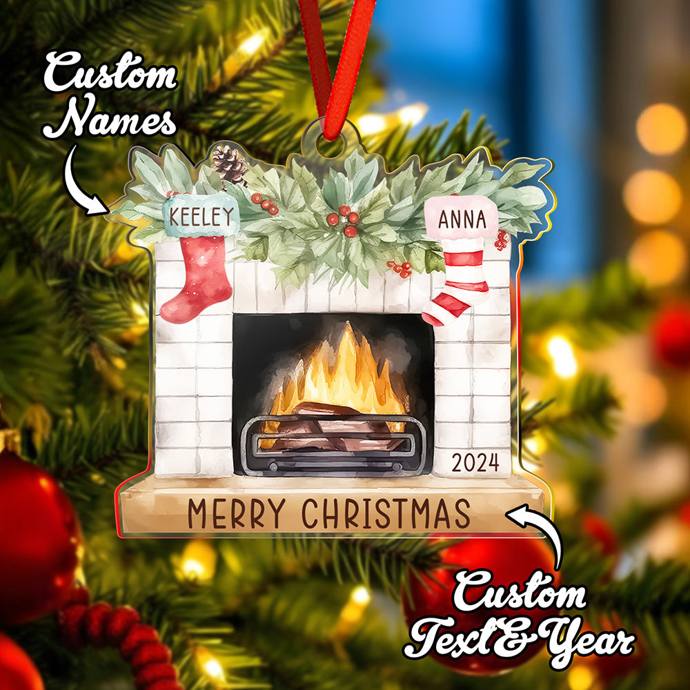 Personalized Family Christmas Ornament with Name Fireplace Stocking Ornament Gift for Family