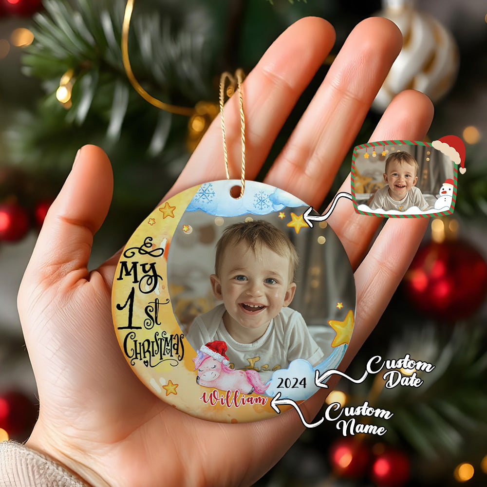 Personalized Baby's First Christmas Ornament with Photo Unicorn Christmas Ornament Gift for Kids