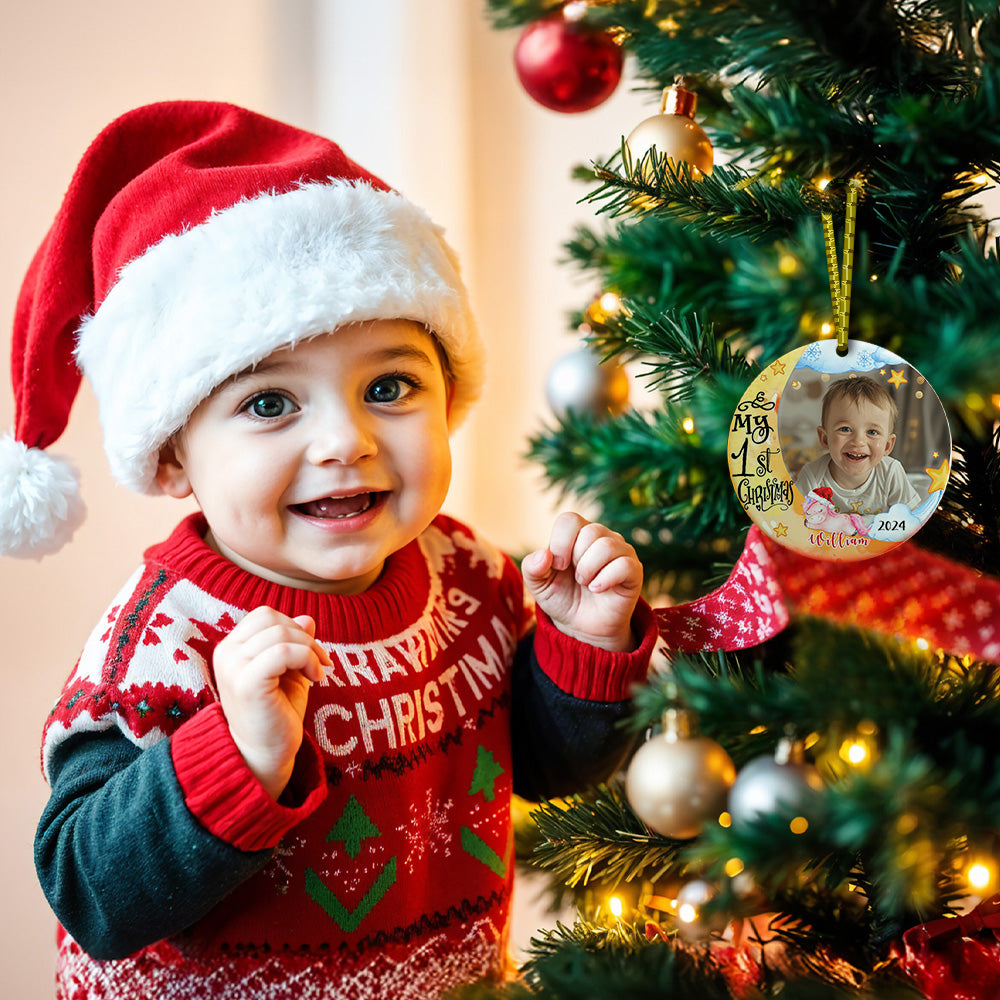 Personalized Baby's First Christmas Ornament with Photo Unicorn Christmas Ornament Gift for Kids