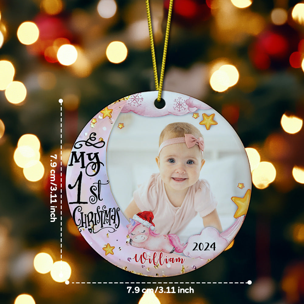 Personalized Baby's First Christmas Ornament with Photo Unicorn Christmas Ornament Gift for Kids