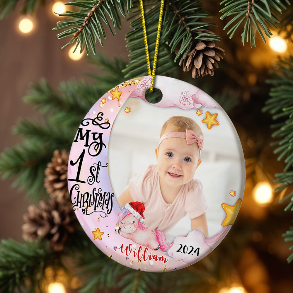 Personalized Baby's First Christmas Ornament with Photo Unicorn Christmas Ornament Gift for Kids