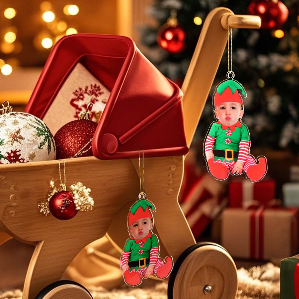 Custom Baby Elf Acrylic Ornament Personalized Photo Christmas Decoration Cute Holiday Keepsake Gift
