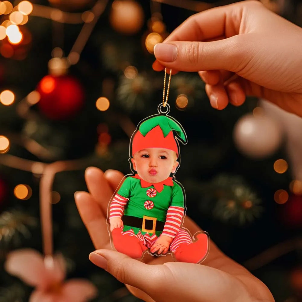 Custom Baby Elf Acrylic Ornament Personalized Photo Christmas Decoration Cute Holiday Keepsake Gift