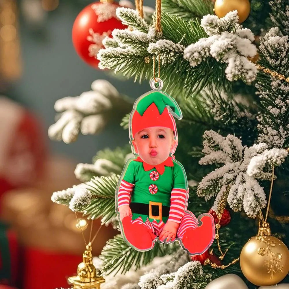 Custom Baby Elf Acrylic Ornament Personalized Photo Christmas Decoration Cute Holiday Keepsake Gift