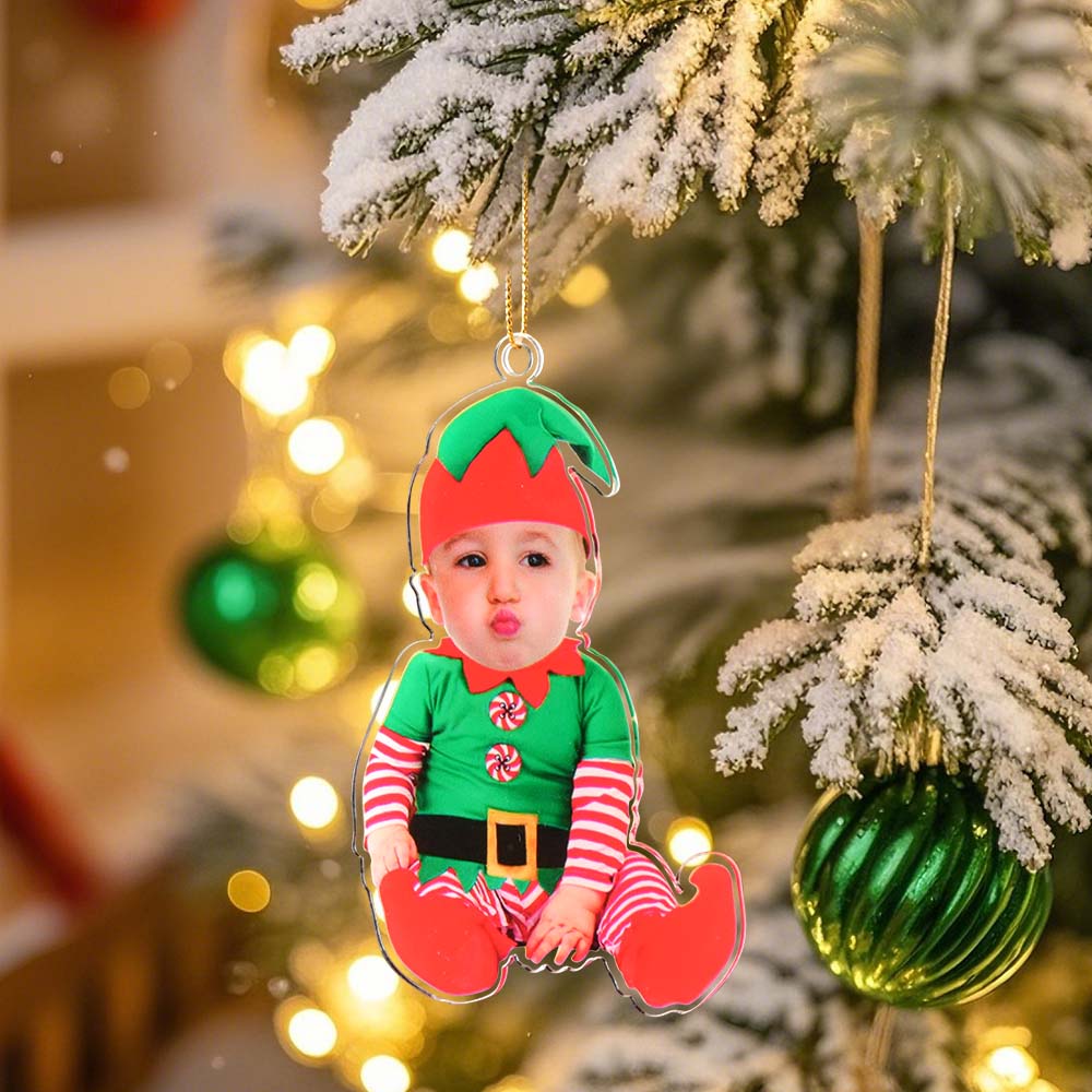 Custom Baby Elf Acrylic Ornament Personalized Photo Christmas Decoration Cute Holiday Keepsake Gift