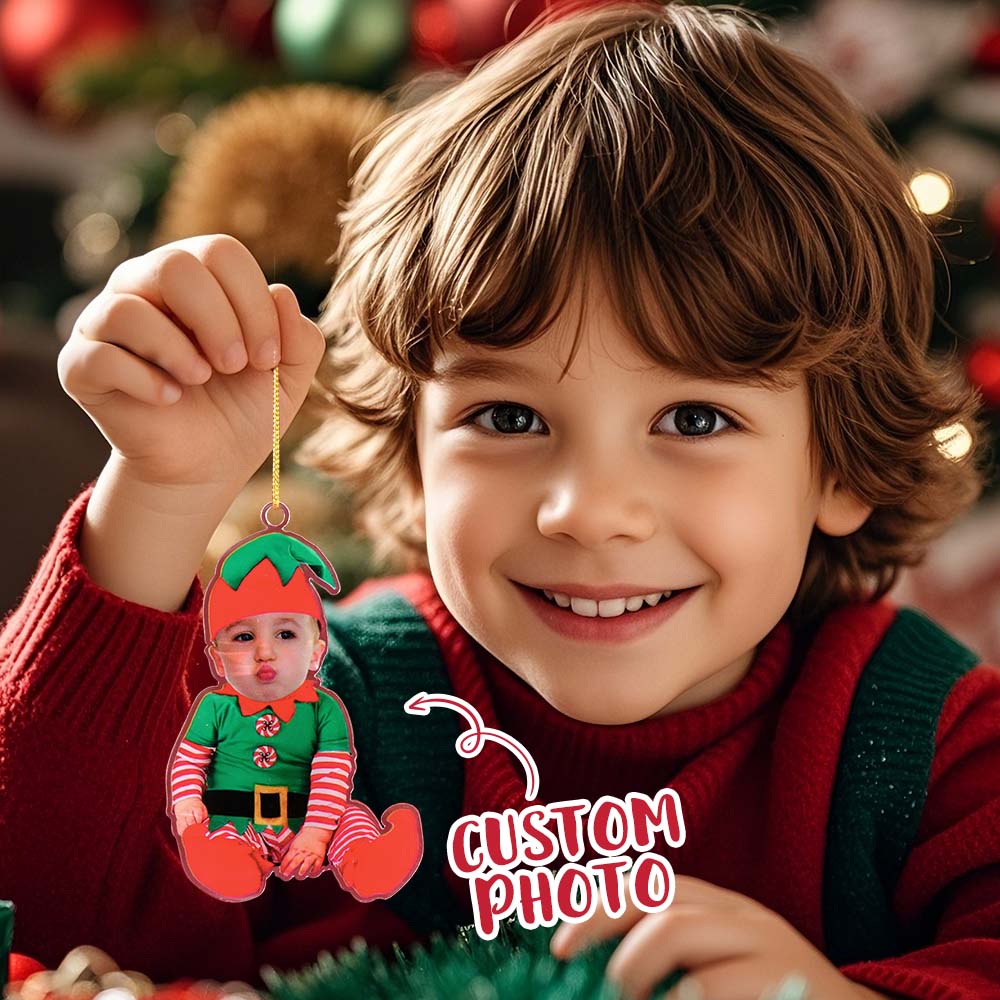 Custom Baby Elf Acrylic Ornament Personalized Photo Christmas Decoration Cute Holiday Keepsake Gift