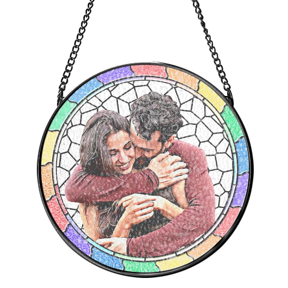 Custom Photo Where There Is Love There Is Life Couple Personalized Window Hanging Suncatcher Gift For Husband Wife Anniversary