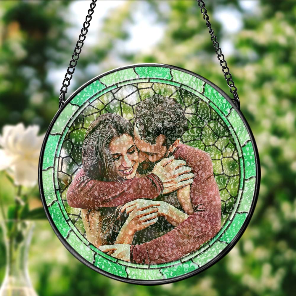 Custom Photo Where There Is Love There Is Life Couple Personalized Window Hanging Suncatcher Gift For Husband Wife Anniversary