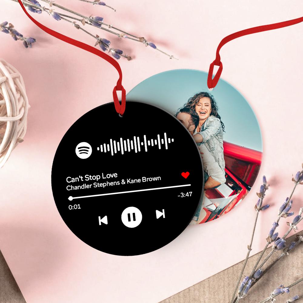 Scannable Spotify Code Ornaments Photo Hanging Ornament, Engraved Custom Music Song Ornament Black Gifts