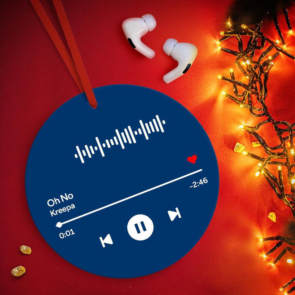Scannable Music Code Ornaments Photo Hanging Ornament, Engraved Custom Music Song Ornament Green Happy New Year