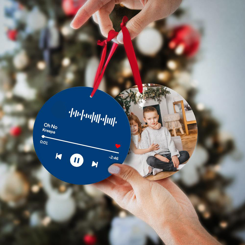 Scannable Music Code Ornaments Photo Hanging Ornament, Engraved Custom Music Song Ornament Black Gifts for New Year
