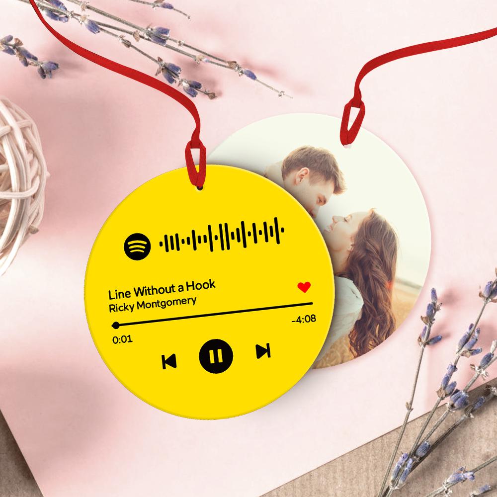 Scannable Spotify Code Ornaments Hanging Ornament, Photo Music Song Ornaments Yellow Memorial Gifts