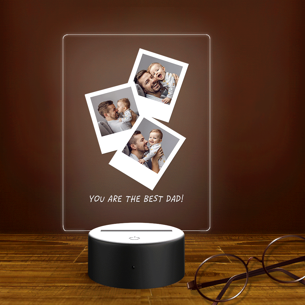 Father's Day Gift Custom Photo Wooden Base Night Light for Dad
