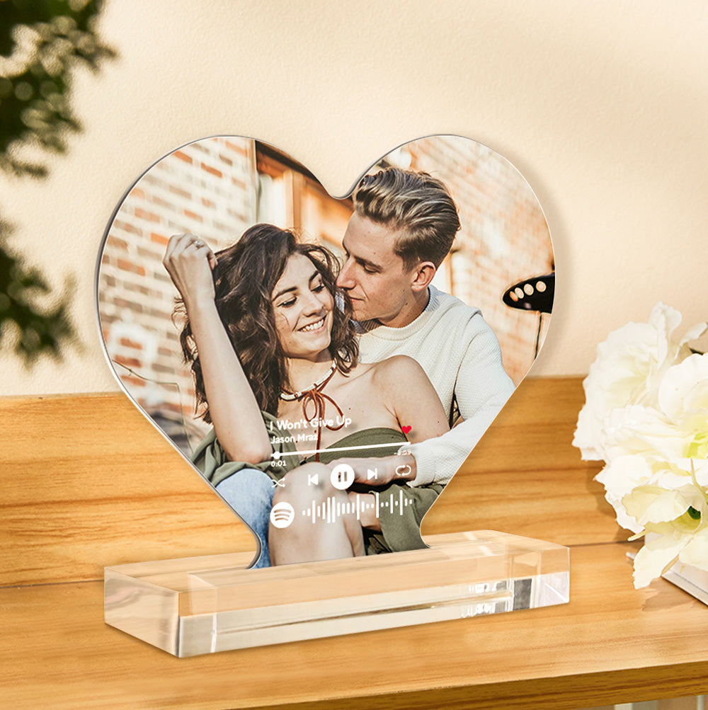 Custom Photo Spotify Code Acrylic Plaque Heart Shaped Acrylic Plaque Gift for Couples