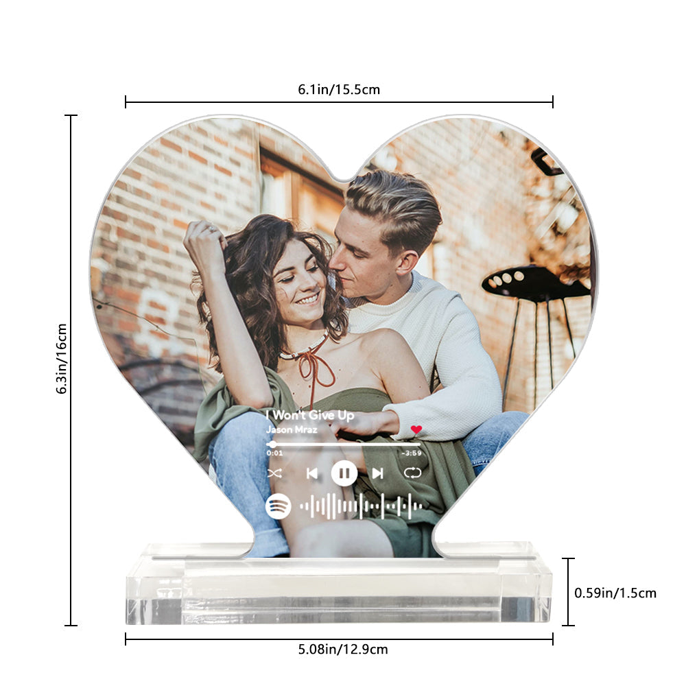 Custom Photo Spotify Code Acrylic Plaque Heart Shaped Acrylic Plaque Gift for Couples