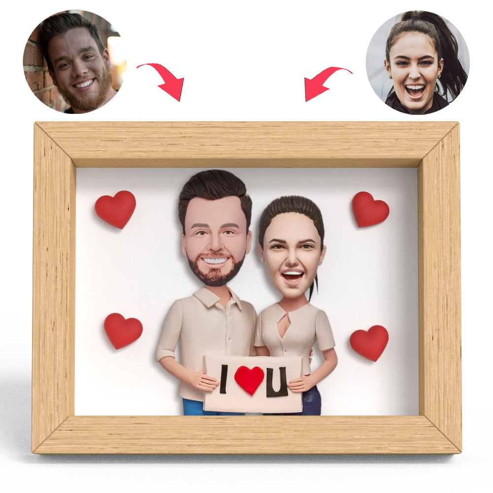 The Couple with The I LOVE U Sign Clay Figure Frame Gifts