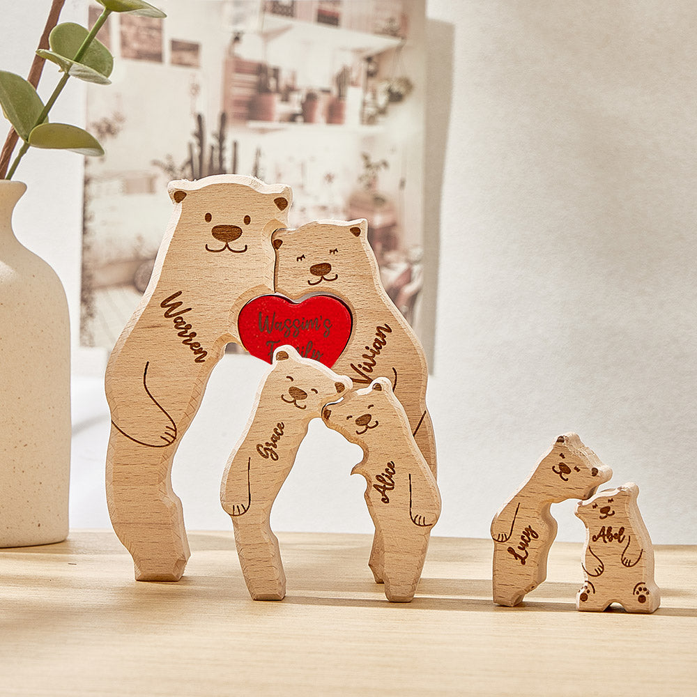 Personalized Wooden Bears Custom Family Member Names Puzzle Home Decor Gifts