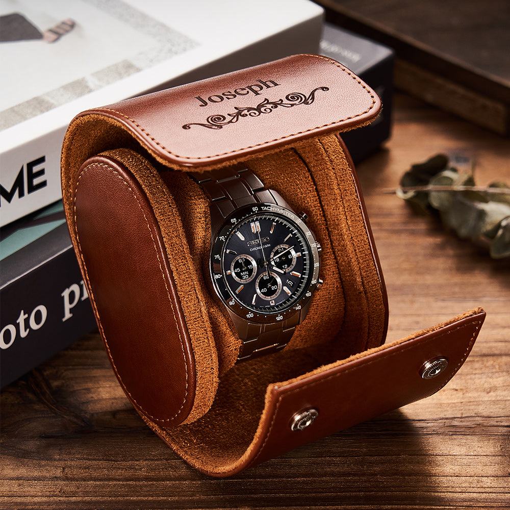 Customized Leather Watch Organizer Roll Storage Box Gift for Him