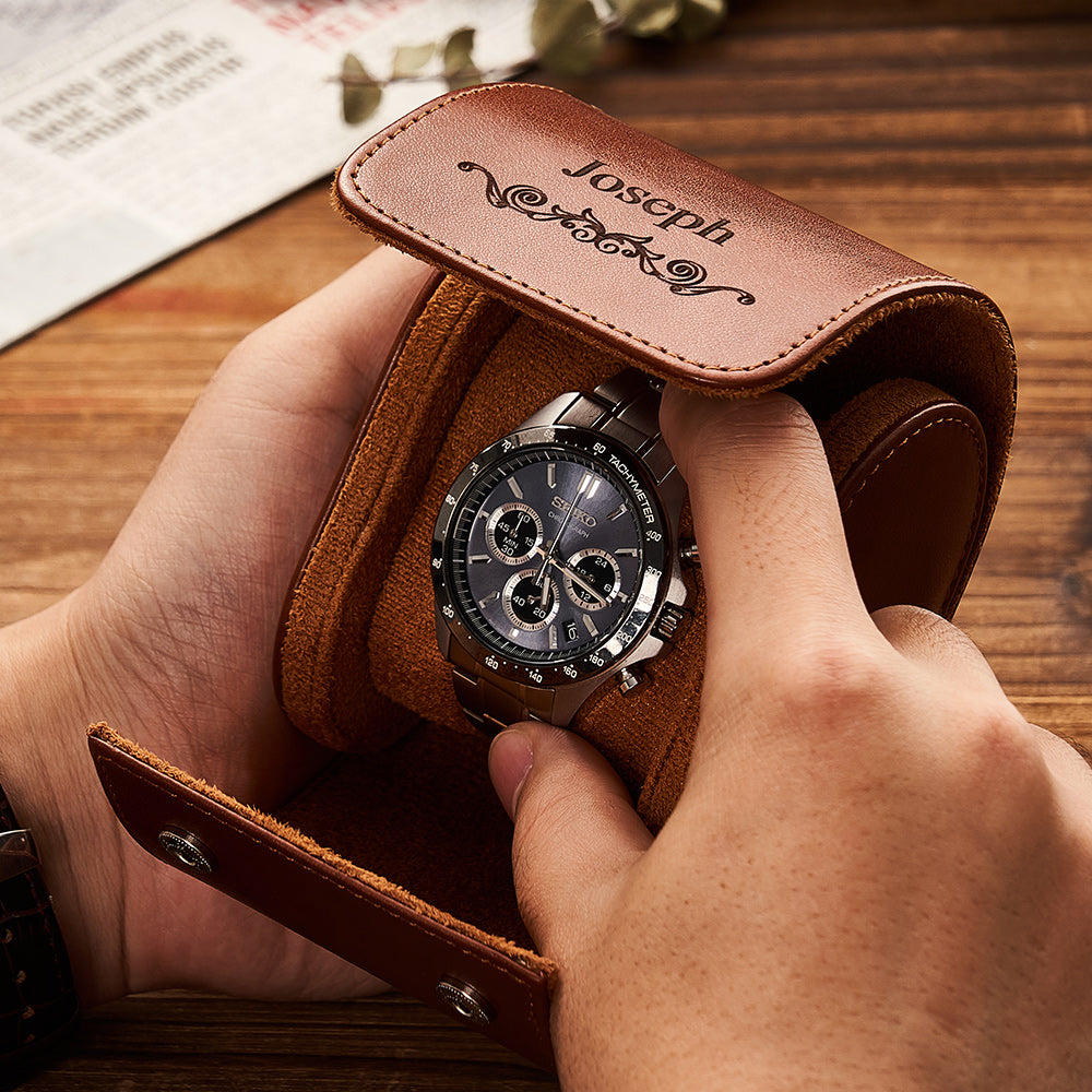 Customized Leather Watch Organizer Roll Storage Box Gift for Him