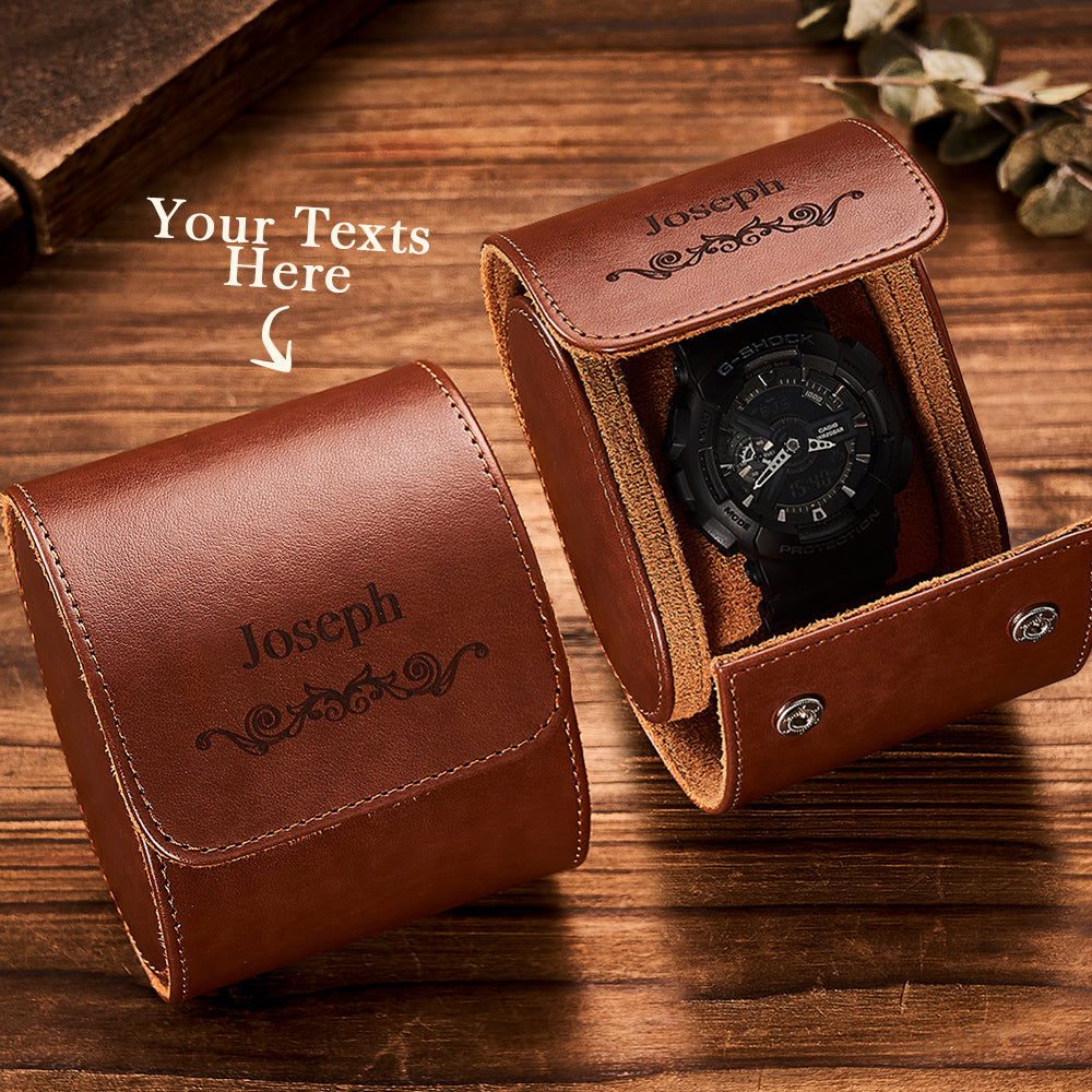 Customized Leather Watch Organizer Roll Storage Box Gift for Him