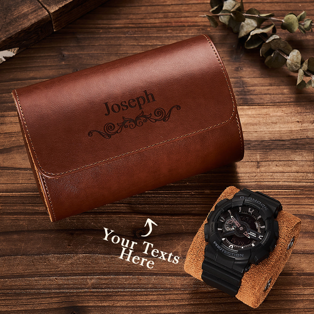 Customized Leather Watch Organizer Roll Storage Box Gift for Him