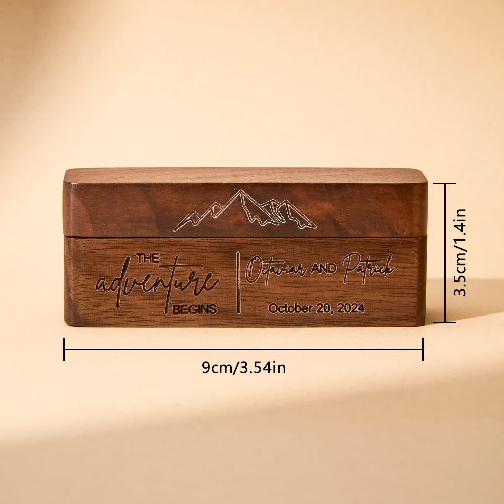 Personalized Rustic Engraved Wood 2 Rings Bearer Box with Date & Name Wedding Proposal Gift for Couple