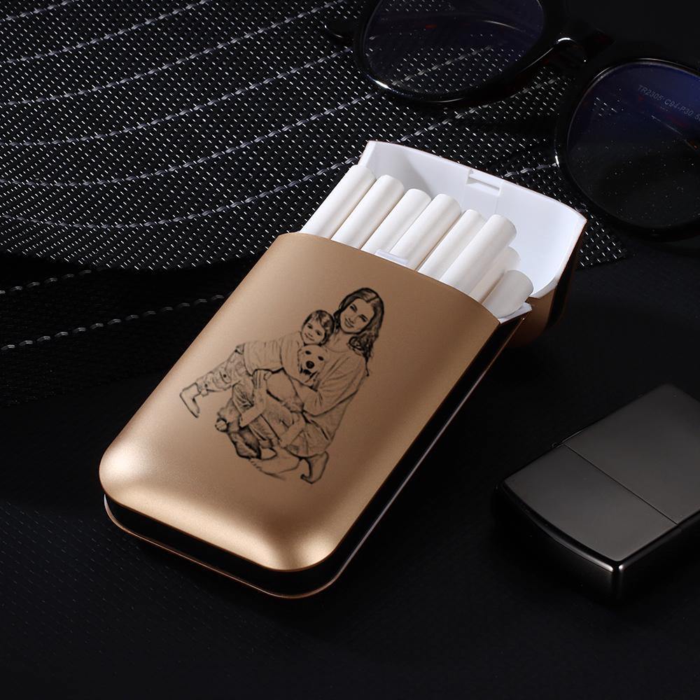 Photo Cigarette Case with Engraved Custom Cigarettes Holder (Lighter not included)