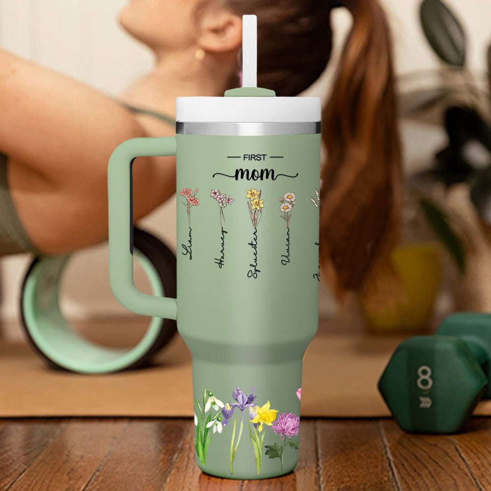 Personalized First Mom Now Grandma 40oz Tumbler with Straw Birthday Gift for Grandma