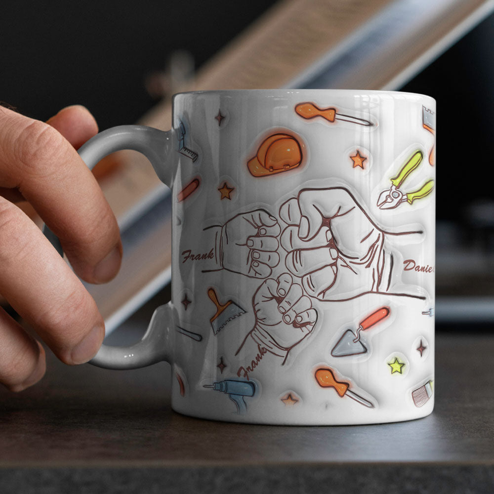Personalized Names Custom 1-6 Kids 3D Inflated Effect Printed Mug Gift for Dad Grandpa Great Fixer
