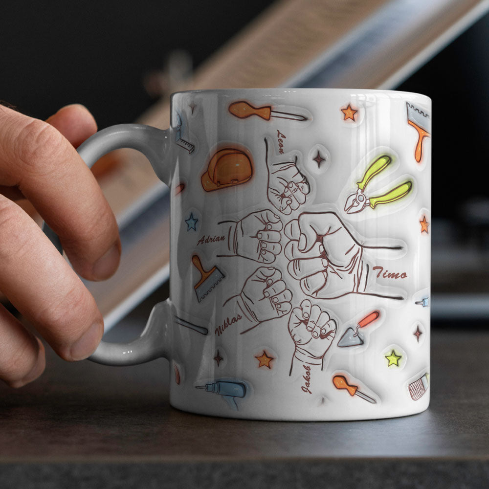 Personalized Names Custom 1-6 Kids 3D Inflated Effect Printed Mug Gift for Dad Grandpa Great Fixer
