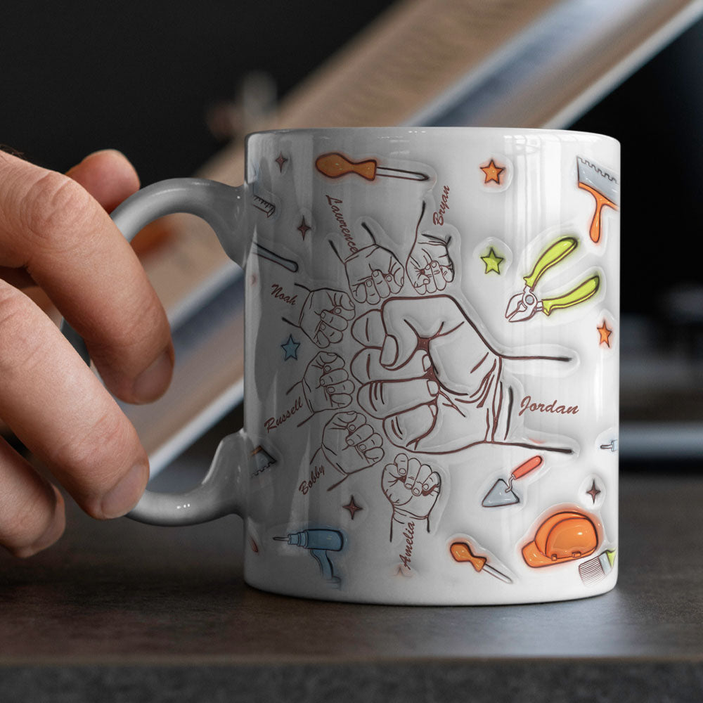 Personalized Names Custom 1-6 Kids 3D Inflated Effect Printed Mug Gift for Dad Grandpa Great Fixer